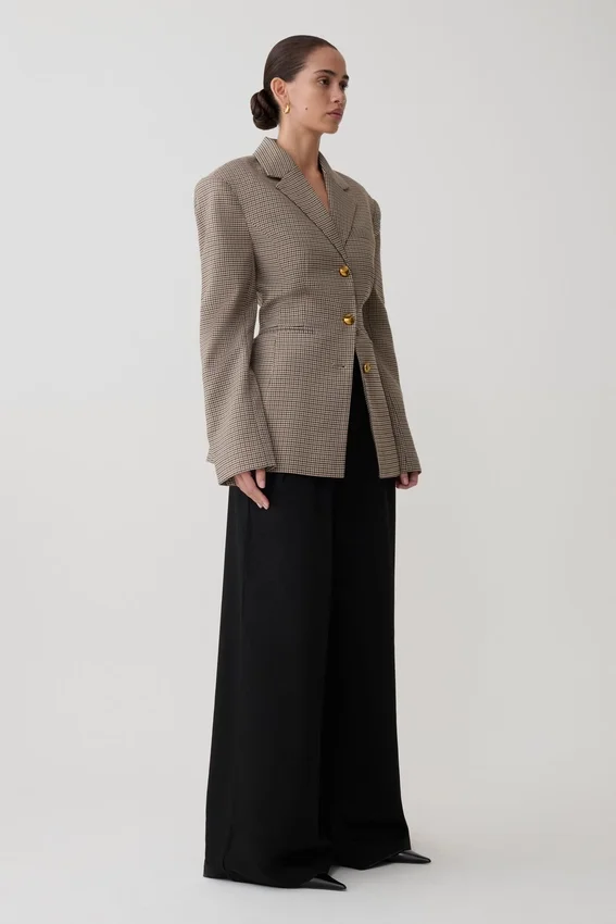 Mila Shaped Blazer – Tan Check Mila Shaped Blazer – Tan Check