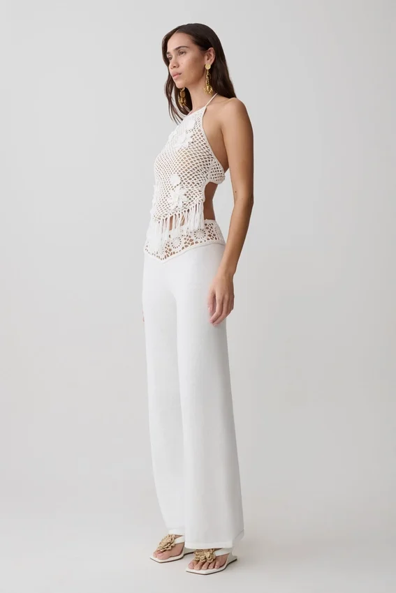 Miley Crochet Waistband Straight Leg Pant – Ivory Miley Crochet Waistband Straight Leg Pant – Ivory