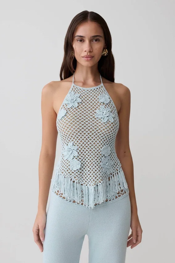 Miley Crochet Halter Top – Pale Aqua Miley Crochet Halter Top – Pale Aqua