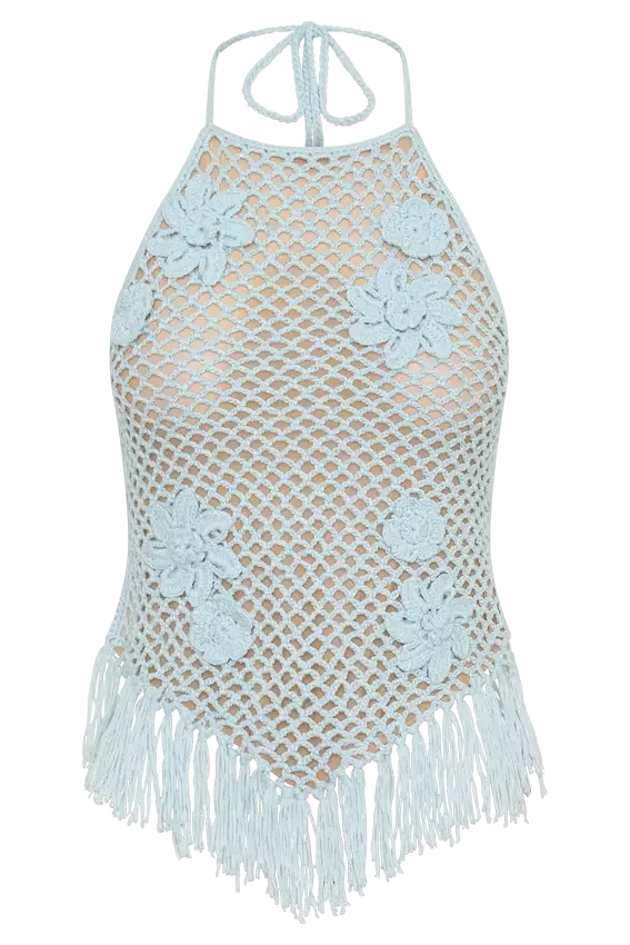Miley Crochet Halter Top – Pale Aqua Miley Crochet Halter Top – Pale Aqua