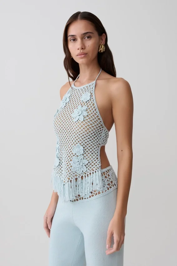 Miley Crochet Halter Top – Pale Aqua Miley Crochet Halter Top – Pale Aqua