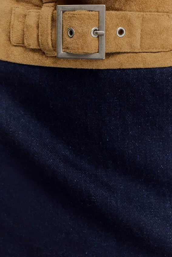 Miranda Faux Suede Belted Denim Mini Skirt – Indigo Blue Miranda Faux Suede Belted Denim Mini Skirt – Indigo Blue