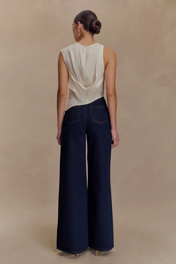 Miranda Faux Suede Belted Denim Wide Leg Jeans – Indigo Blue Miranda Faux Suede Belted Denim Wide Leg Jeans – Indigo Blue