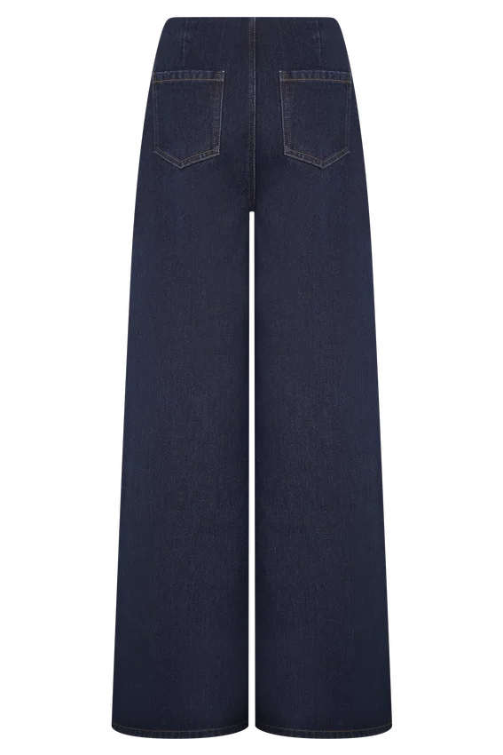 Miranda Faux Suede Belted Denim Wide Leg Jeans – Indigo Blue Miranda Faux Suede Belted Denim Wide Leg Jeans – Indigo Blue