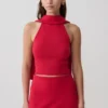 Misty Halter Backless Knit Top – Red