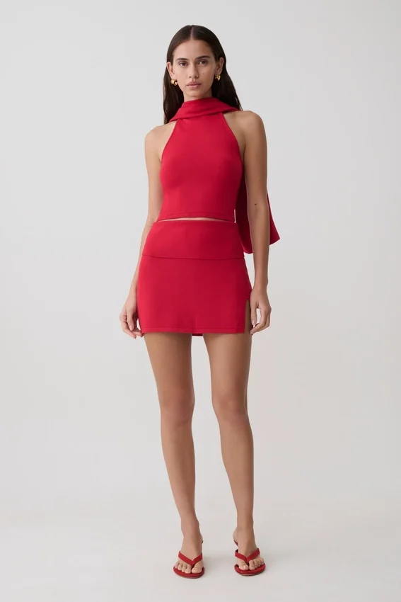Misty Mid Rise Knit Mini Skirt – Red Misty Mid Rise Knit Mini Skirt – Red