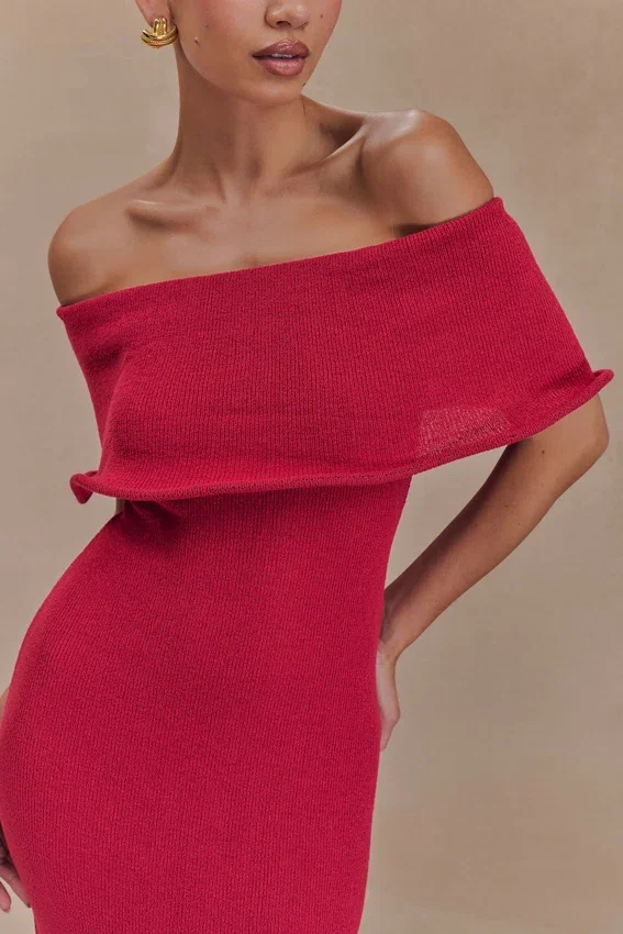 Molly Off Shoulder Knit Midi Dress – Raspberry Molly Off Shoulder Knit Midi Dress – Raspberry