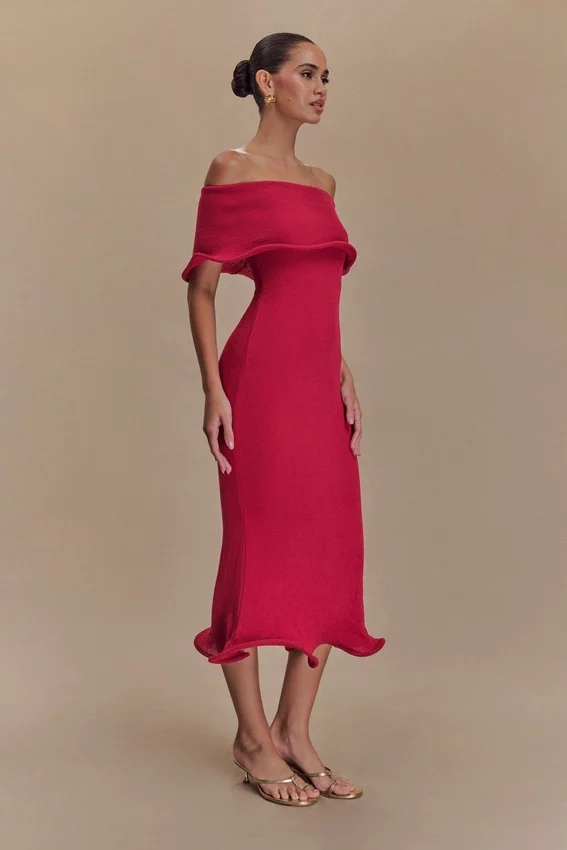 Molly Off Shoulder Knit Midi Dress – Raspberry Molly Off Shoulder Knit Midi Dress – Raspberry