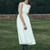 Monika Gathered Waist Cotton Midi Dress – White