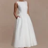 Monika Gathered Waist Cotton Midi Dress – White