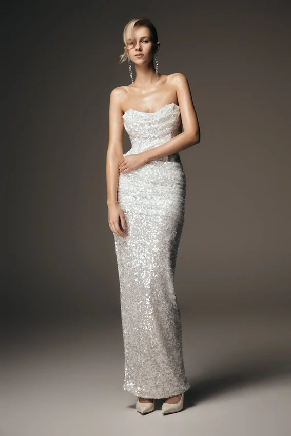 Nala Strapless Sequin Maxi Dress – Ivory Nala Strapless Sequin Maxi Dress – Ivory