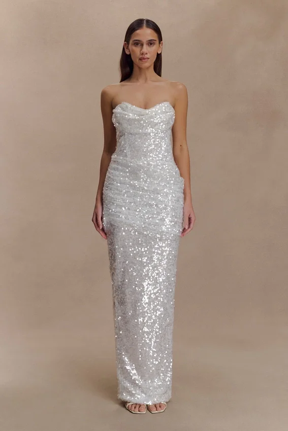 Nala Strapless Sequin Maxi Dress – Ivory Nala Strapless Sequin Maxi Dress – Ivory