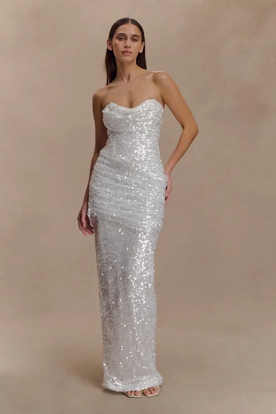 Nala Strapless Sequin Maxi Dress – Ivory Nala Strapless Sequin Maxi Dress – Ivory