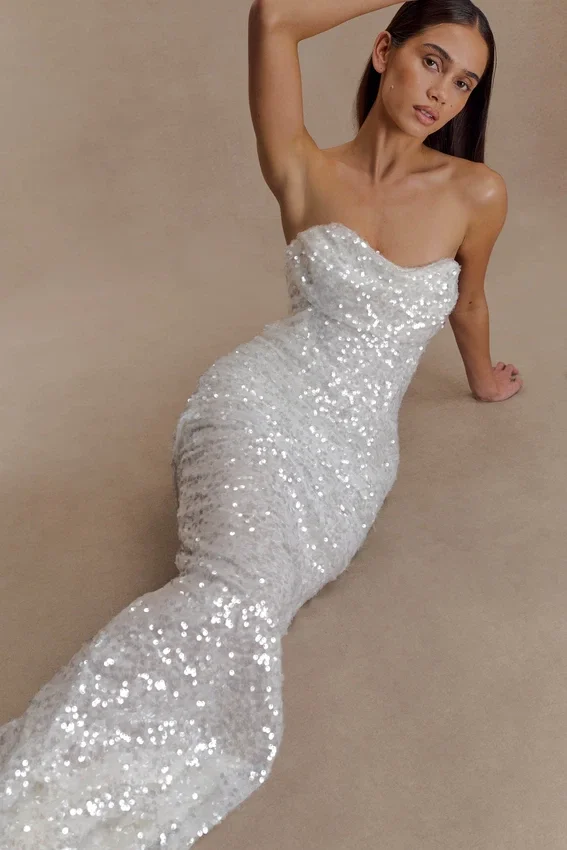 Nala Strapless Sequin Maxi Dress – Ivory Nala Strapless Sequin Maxi Dress – Ivory