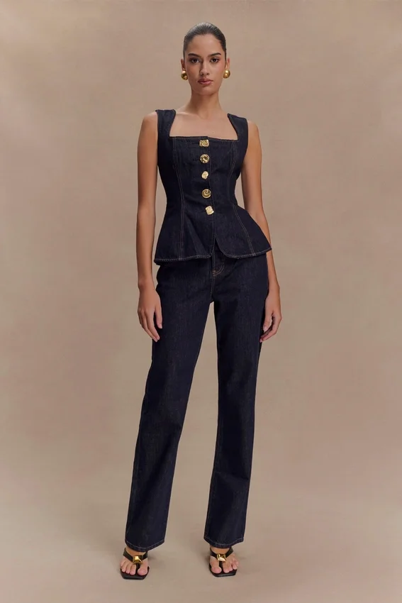 Janine High Waisted Straight Leg Jeans – Washed Indigo Blue Janine High Waisted Straight Leg Jeans – Washed Indigo Blue