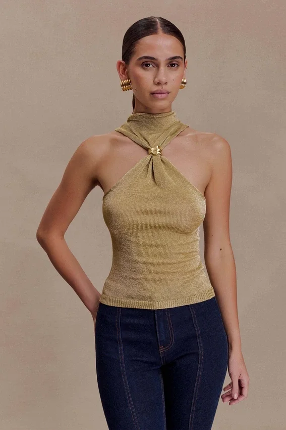 Nikki Lurex Top With Hardware – Gold Nikki Lurex Top With Hardware – Gold