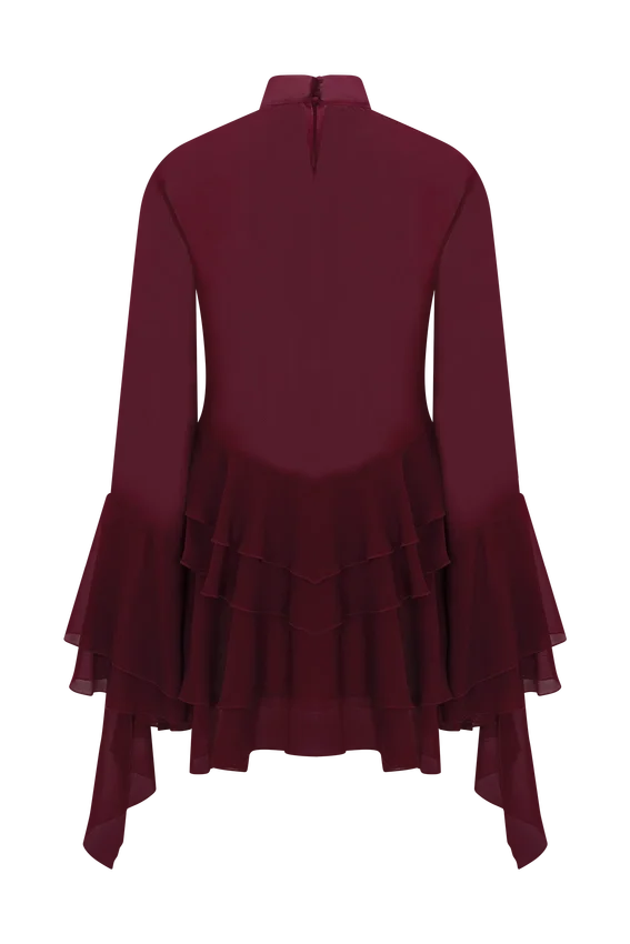 Nimah Chiffon Ruffle Mini Dress – Wine Nimah Chiffon Ruffle Mini Dress – Wine