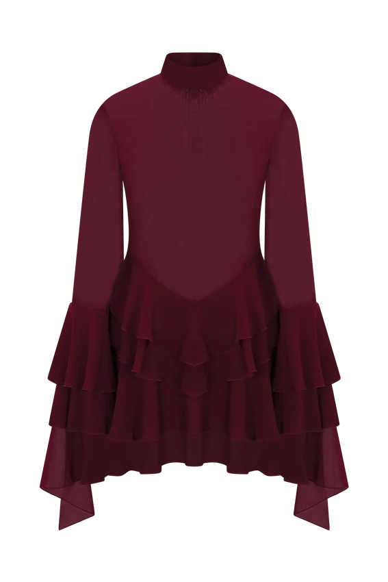 Nimah Chiffon Ruffle Mini Dress – Wine Nimah Chiffon Ruffle Mini Dress – Wine