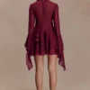 Nimah Chiffon Ruffle Mini Dress – Wine Nimah Chiffon Ruffle Mini Dress – Wine