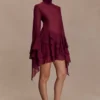 Nimah Chiffon Ruffle Mini Dress – Wine Nimah Chiffon Ruffle Mini Dress – Wine