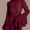 Nimah Chiffon Ruffle Mini Dress – Wine Nimah Chiffon Ruffle Mini Dress – Wine