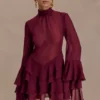 Nimah Chiffon Ruffle Mini Dress – Wine Nimah Chiffon Ruffle Mini Dress – Wine