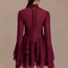 Nimah Chiffon Ruffle Mini Dress – Wine Nimah Chiffon Ruffle Mini Dress – Wine