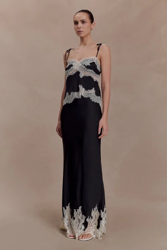 Nina Satin And Lace Camisole – Black/Ivory Nina Satin And Lace Camisole – Black/Ivory