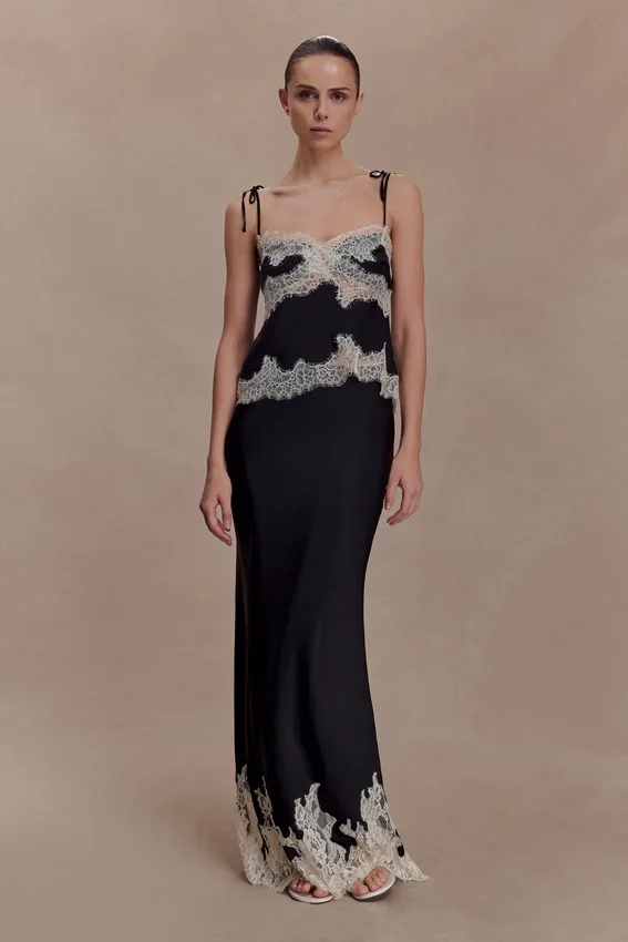 Nina Satin And Lace Camisole – Black/Ivory Nina Satin And Lace Camisole – Black/Ivory