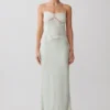 Nina Satin And Lace Maxi Skirt – Sage