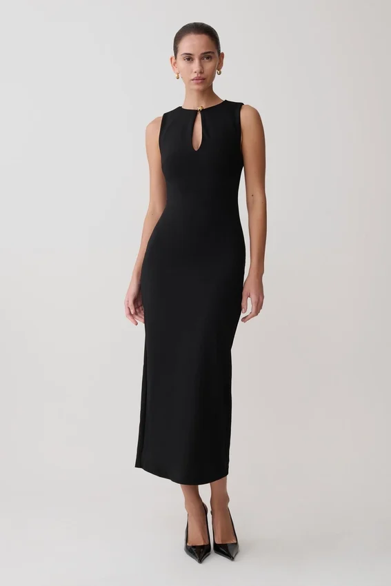 Norah Sleeveless Crepe Midi Dress – Black Norah Sleeveless Crepe Midi Dress – Black