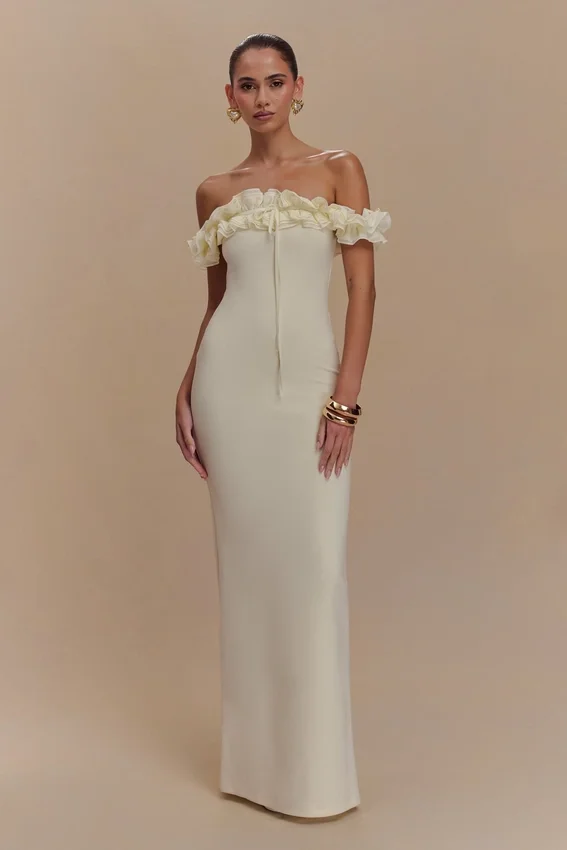 Nova Ruffle Off Shoulder Maxi Dress – Ivory Nova Ruffle Off Shoulder Maxi Dress – Ivory