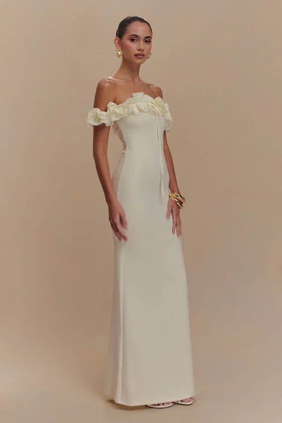 Nova Ruffle Off Shoulder Maxi Dress – Ivory Nova Ruffle Off Shoulder Maxi Dress – Ivory