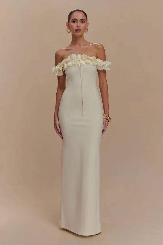 Nova Ruffle Off Shoulder Maxi Dress – Ivory Nova Ruffle Off Shoulder Maxi Dress – Ivory