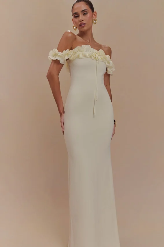 Nova Ruffle Off Shoulder Maxi Dress – Ivory Nova Ruffle Off Shoulder Maxi Dress – Ivory