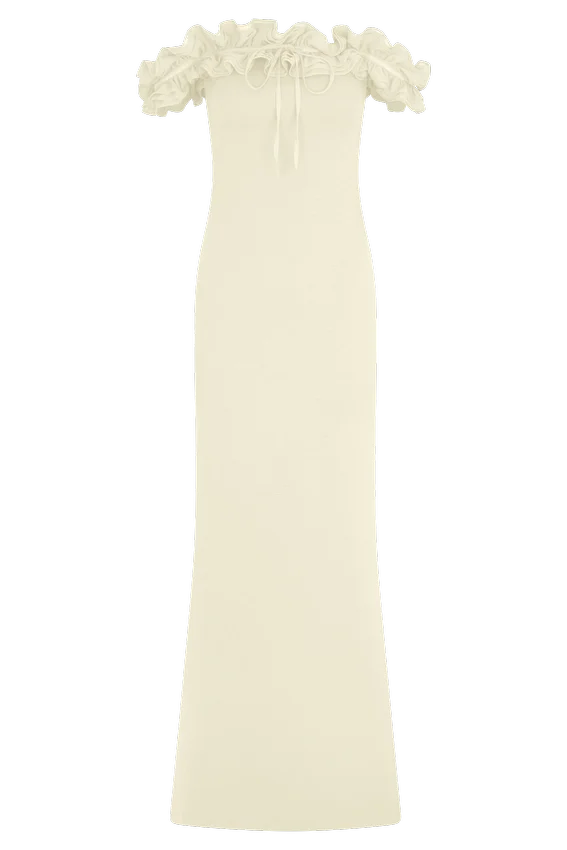 Nova Ruffle Off Shoulder Maxi Dress – Ivory Nova Ruffle Off Shoulder Maxi Dress – Ivory