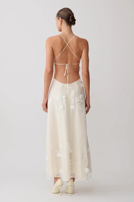 Odette Floral Lace Midi Dress – Buttermilk Odette Floral Lace Midi Dress – Buttermilk