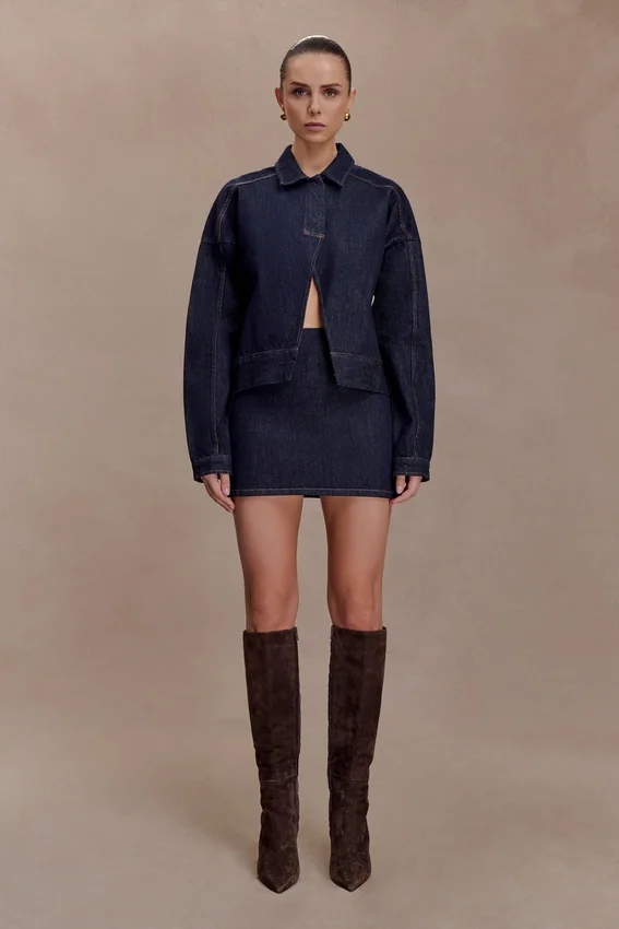 Olandria Oversized Jacket Top – Washed Indigo Blue Olandria Oversized Jacket Top – Washed Indigo Blue
