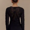 Omari Embroidery Long Sleeve Knit Top – Black