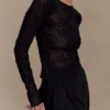 Omari Embroidery Long Sleeve Knit Top – Black