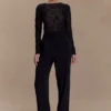 Omari Embroidery Long Sleeve Knit Top – Black