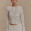 Omari Embroidery Long Sleeve Knit Top – Ivory