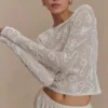Omari Embroidery Long Sleeve Knit Top – Ivory
