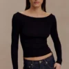 Paedyn Merino Wool Ribbed Long Sleeve Top – Black