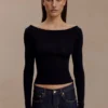 Paedyn Merino Wool Ribbed Long Sleeve Top – Black