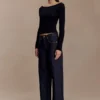 Paedyn Merino Wool Ribbed Long Sleeve Top – Black