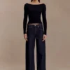 Paedyn Merino Wool Ribbed Long Sleeve Top – Black