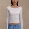 Paedyn Merino Wool Ribbed Long Sleeve Top – Ivory