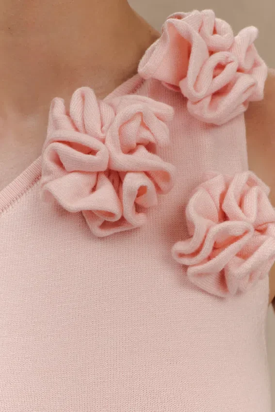 Paloma One Shoulder Knit Maxi Dress With Flowers – Baby Pink Paloma One Shoulder Knit Maxi Dress With Flowers – Baby Pink
