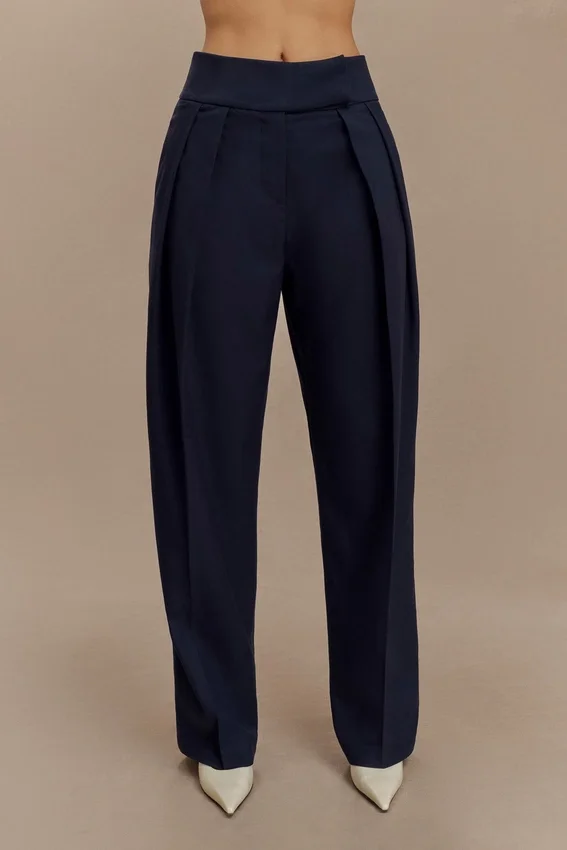 Penelope Pleated High Waisted Pants – Dark Navy Penelope Pleated High Waisted Pants – Dark Navy